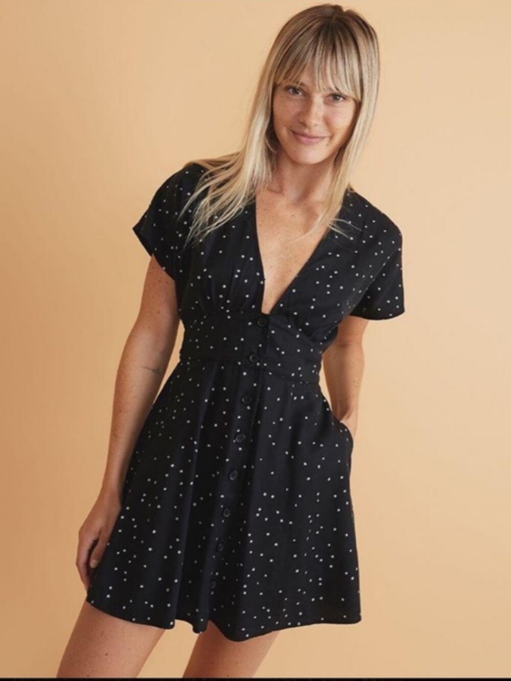 Marine Layer Camila Black Mini Dress Eclipse Starry Print